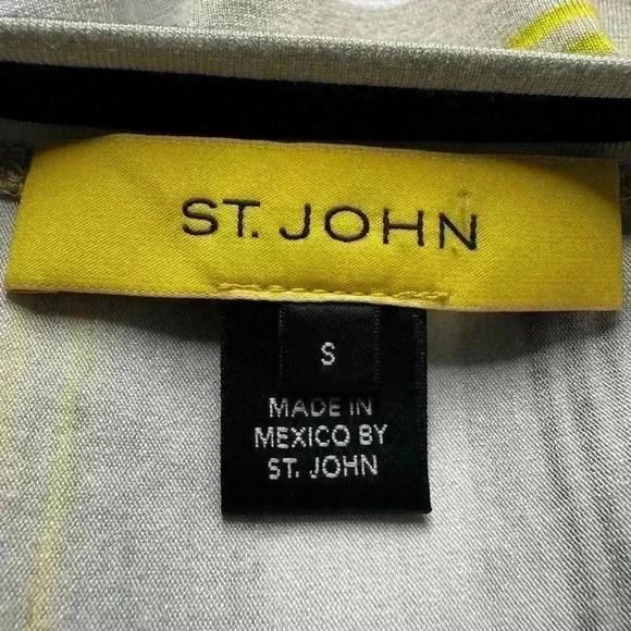 St John Women’s Small Long Sleeve Yellow/Black Striped Tunic Top Scoop Neck - Picture 9 of 12